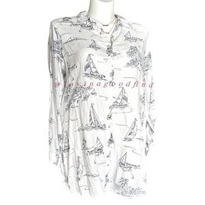 Cynthia Rowley White 100% Linen Sail Nautical Loose Fit Button Down Tunic EUC XL